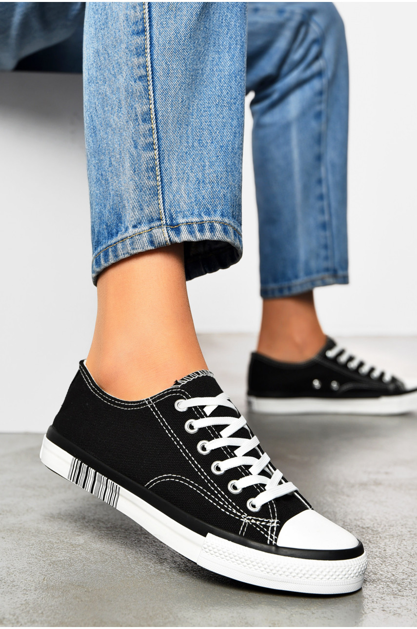 Кеды женские черного цвета на шнуровке текстиль 013-21 200092