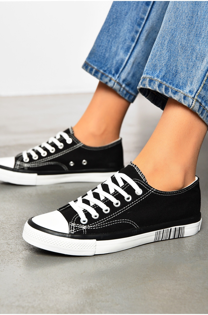 Кеды женские черного цвета на шнуровке текстиль 013-21 200092