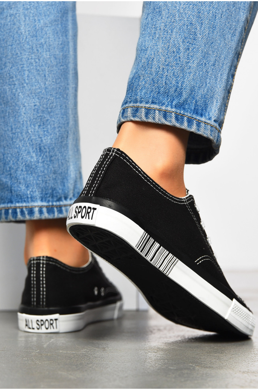 Кеды женские черного цвета на шнуровке текстиль 013-21 200092