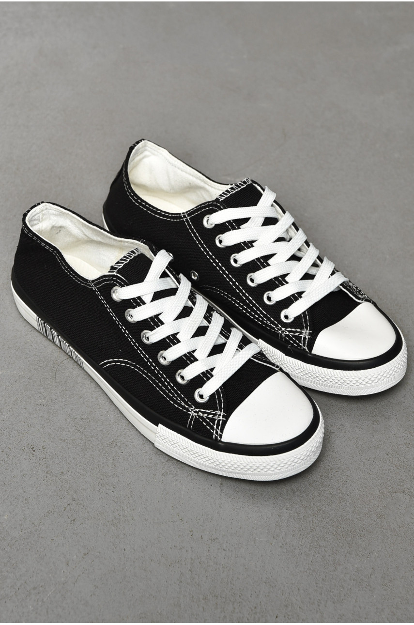 Кеды женские черного цвета на шнуровке текстиль 013-21 200092