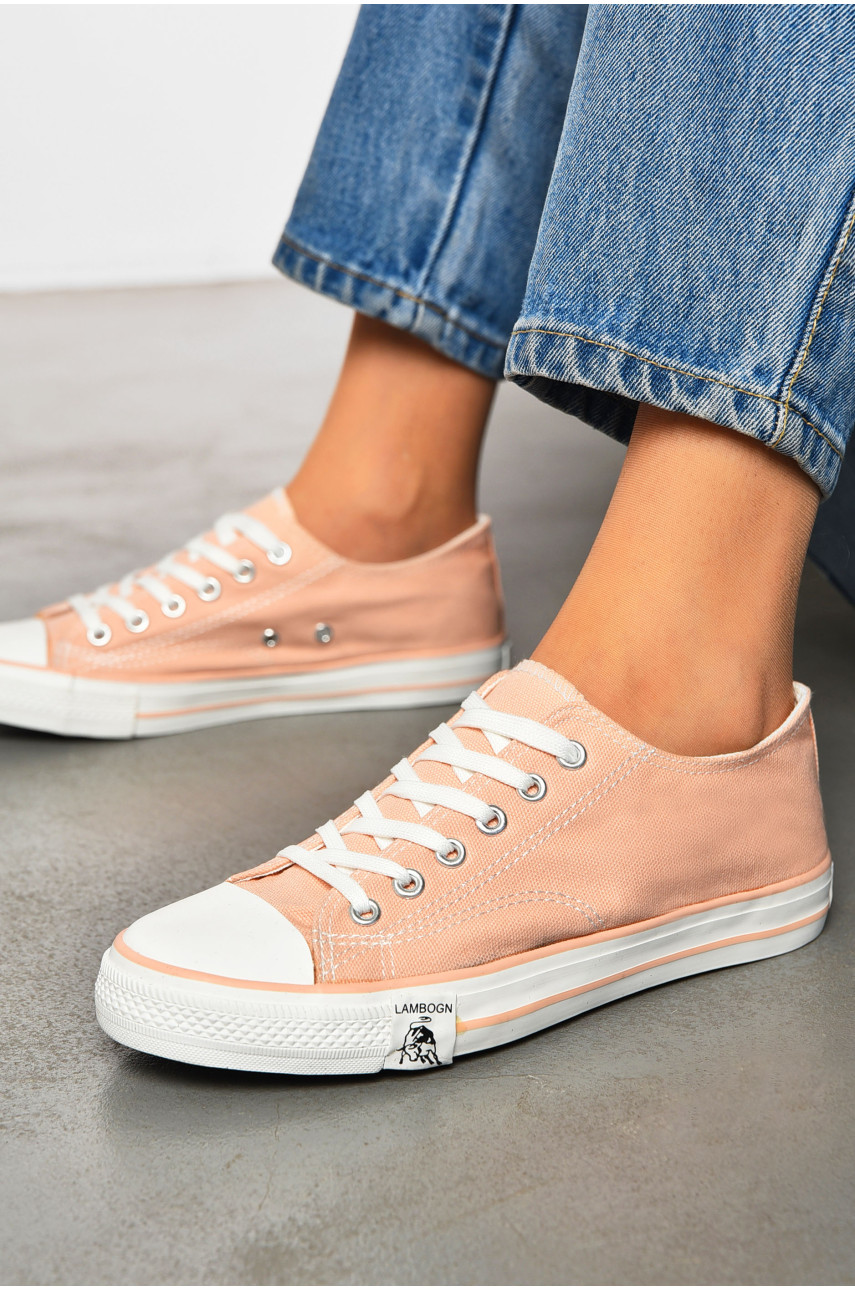 Кеды женские розового цвета на шнуровке 013-07 200093