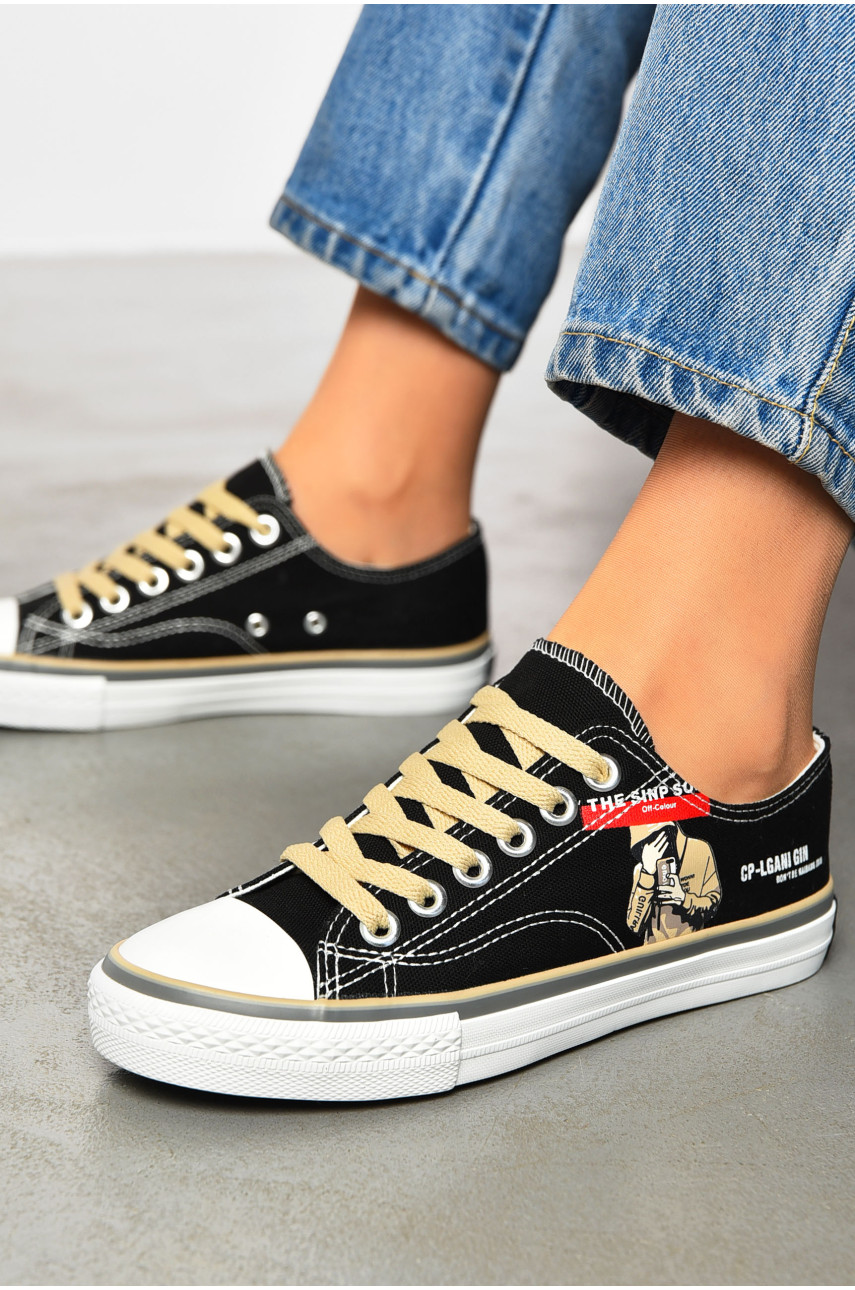 Кеды женские черного цвета на шнуровке F62165-2 200094