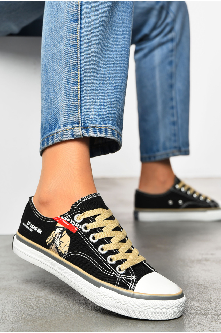 Кеды женские черного цвета на шнуровке F62165-2 200094