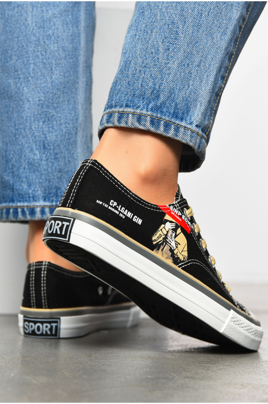 Кеды женские черного цвета на шнуровке F62165-2 200094