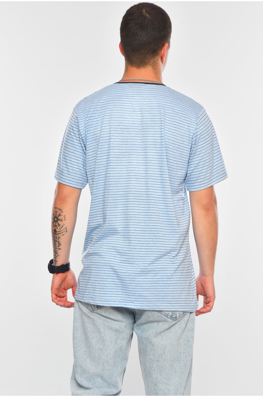 Футболка мужская батальная голубого цвета в полоску А-422 200189