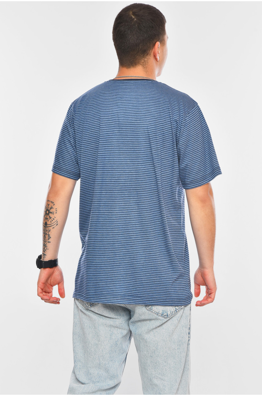 Футболка чоловіча батальна синього кольору в смужку А-422 200190 Футболка чоловіча батальна синього кольору в смужку А-422 200190