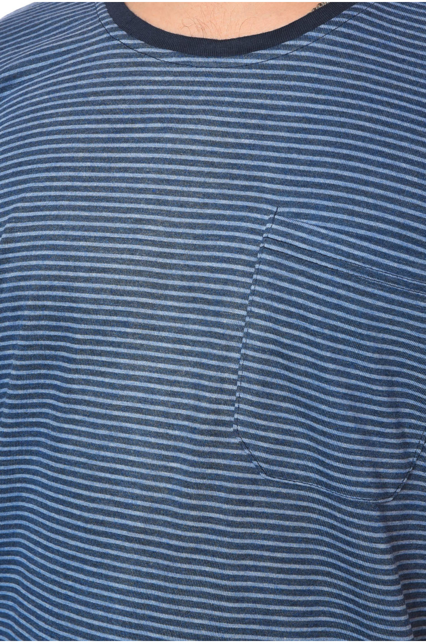 Футболка чоловіча батальна синього кольору в смужку А-422 200190 Футболка чоловіча батальна синього кольору в смужку А-422 200190