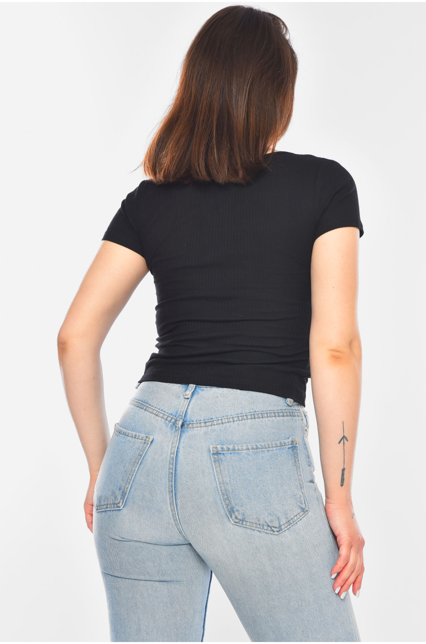 Футболка женская однотонная черного цвета 200231