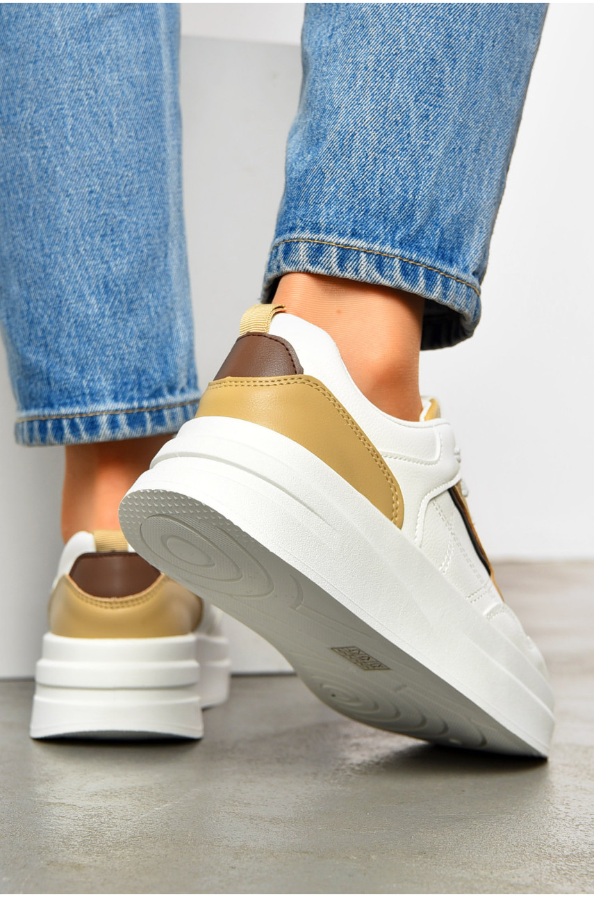 Кросівки жіночі білого кольору з коричневими вставками 997-2 200233