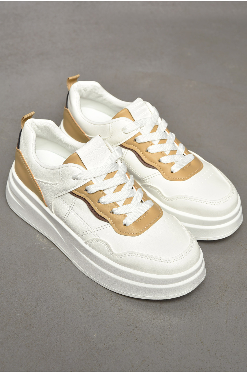 Кросівки жіночі білого кольору з коричневими вставками 997-2 200233