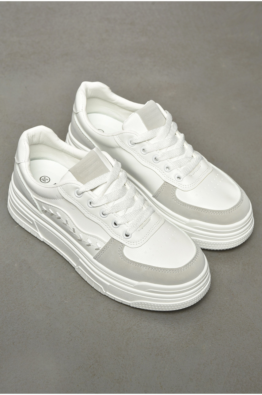 Кроссовки женские белого цвета с серыми вставками 959-1 200244 Кроссовки женские белого цвета с серыми вставками 959-1 200244