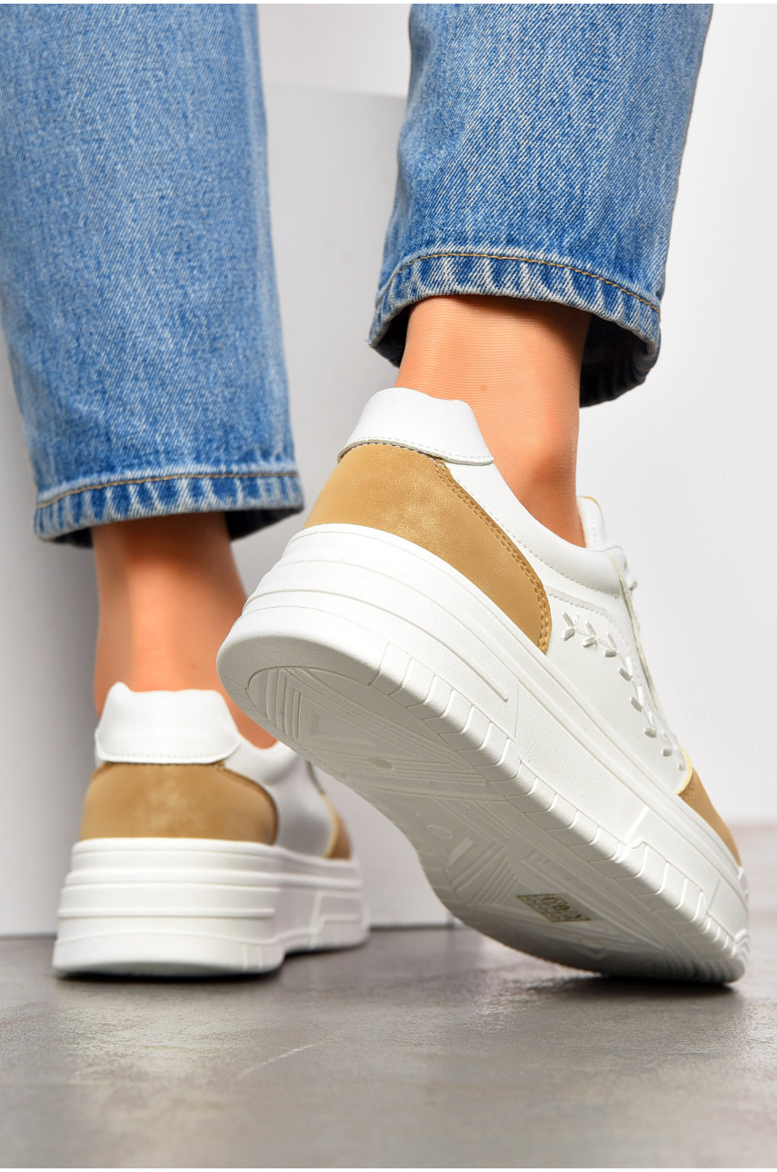 Кросівки жіночі білого кольору з бежевими вставками 959-3 200246