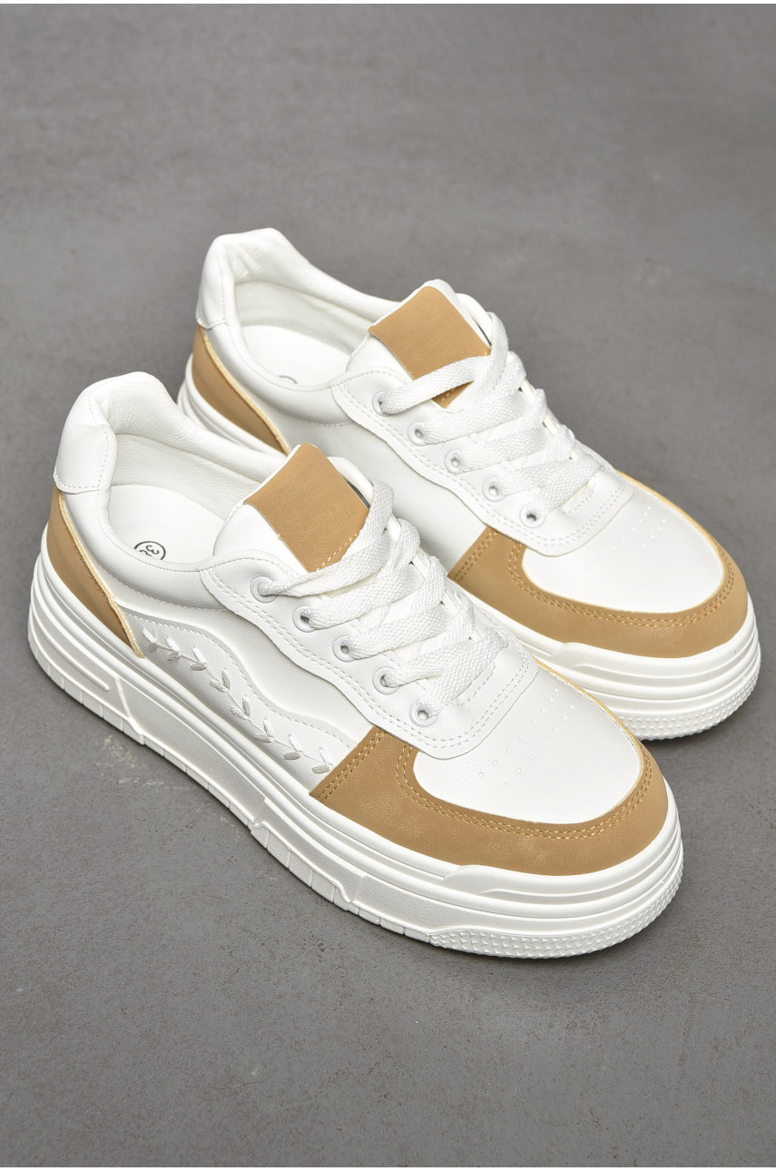 Кросівки жіночі білого кольору з бежевими вставками 959-3 200246