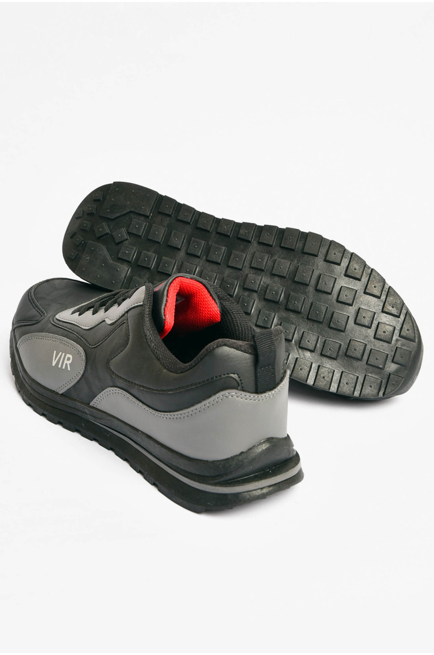 Кроссовки мужские черно-серого цвета на шнуровке 8956А-2 200414