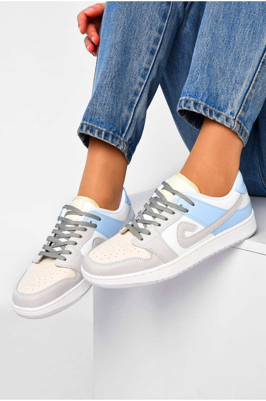 Кроссовки женские белого цвета с разноцветной вставкой на шнуровке 1004-7 200415