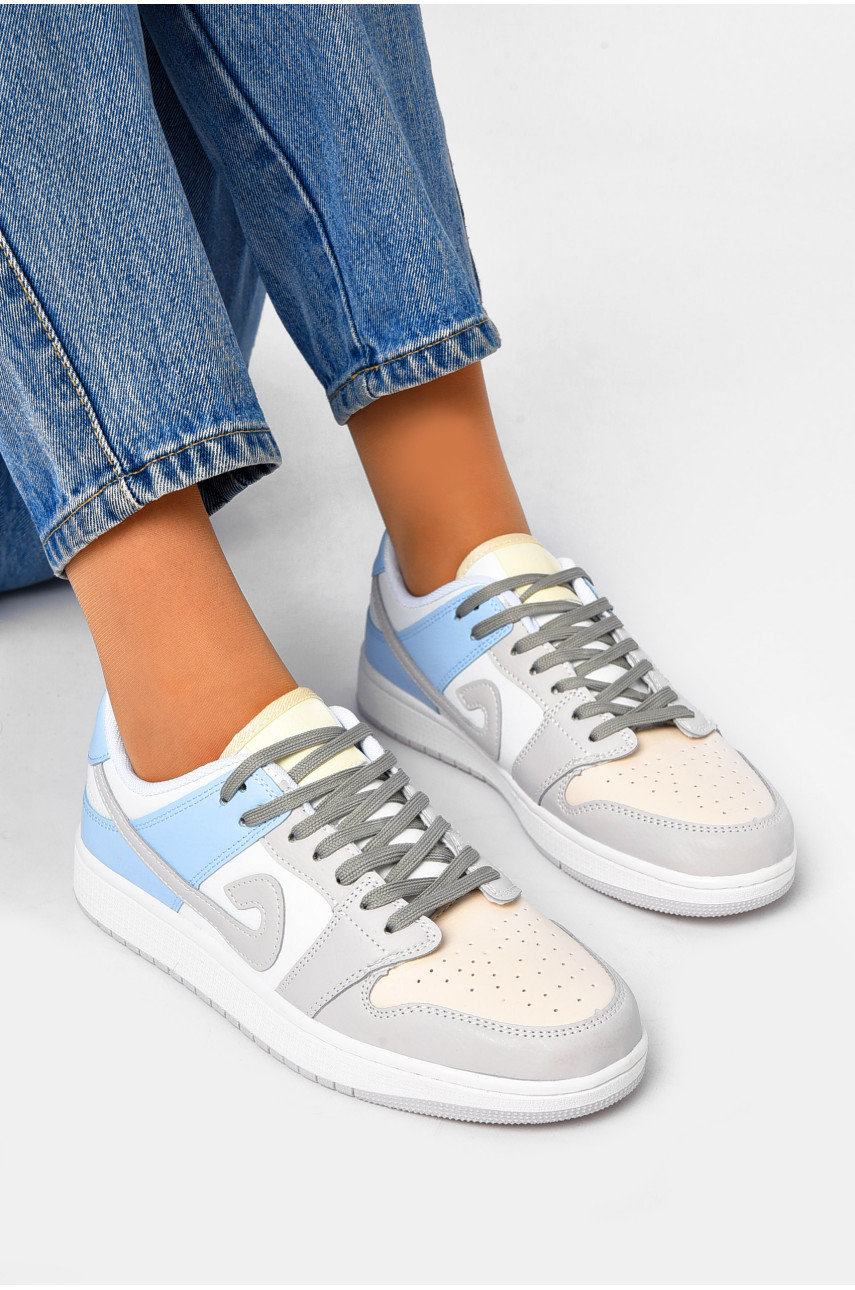 Кроссовки женские белого цвета с разноцветной вставкой на шнуровке 1004-7 200415