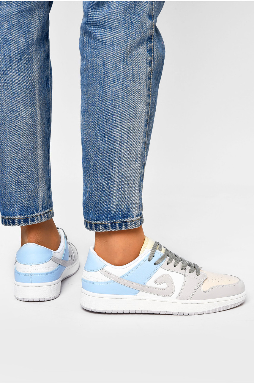 Кроссовки женские белого цвета с разноцветной вставкой на шнуровке 1004-7 200415