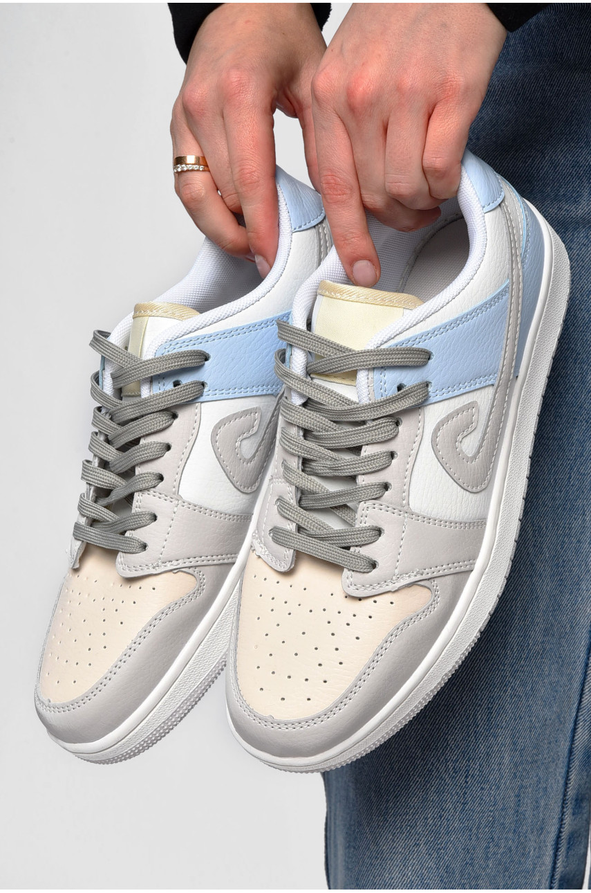 Кроссовки женские белого цвета с разноцветной вставкой на шнуровке 1004-7 200415