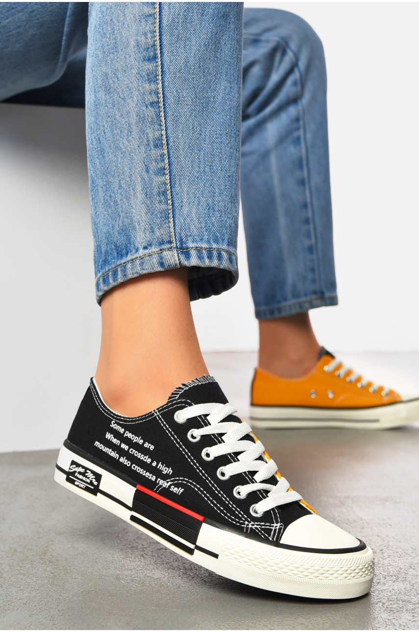 Кеды женские черного цвета на шнуровке текстиль IG568-2 200442