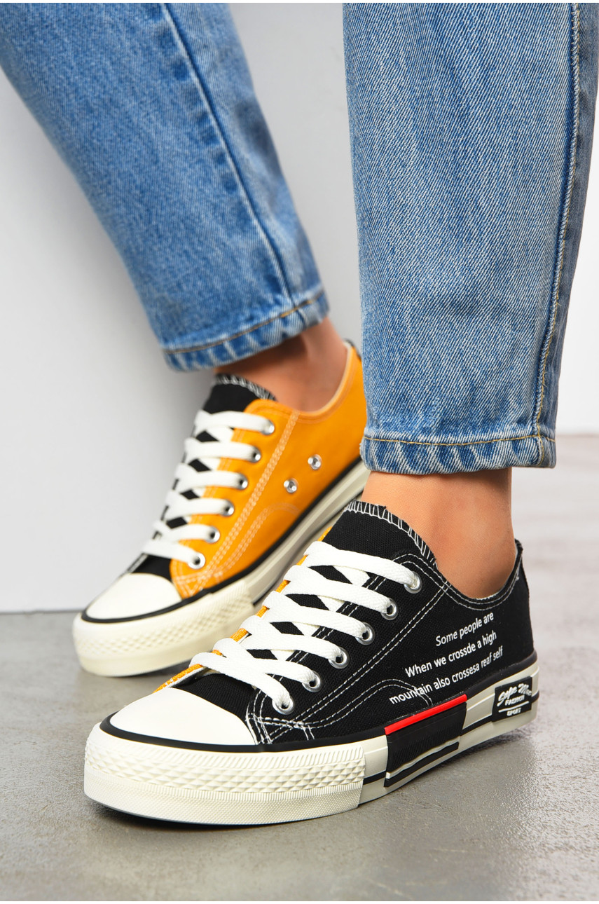 Кеды женские черного цвета на шнуровке текстиль IG568-2 200442