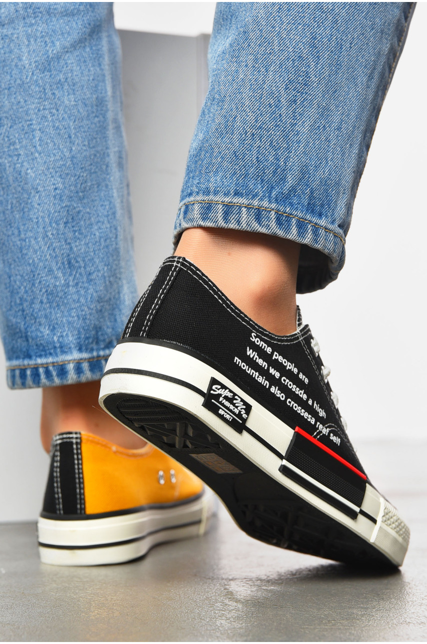 Кеды женские черного цвета на шнуровке текстиль IG568-2 200442