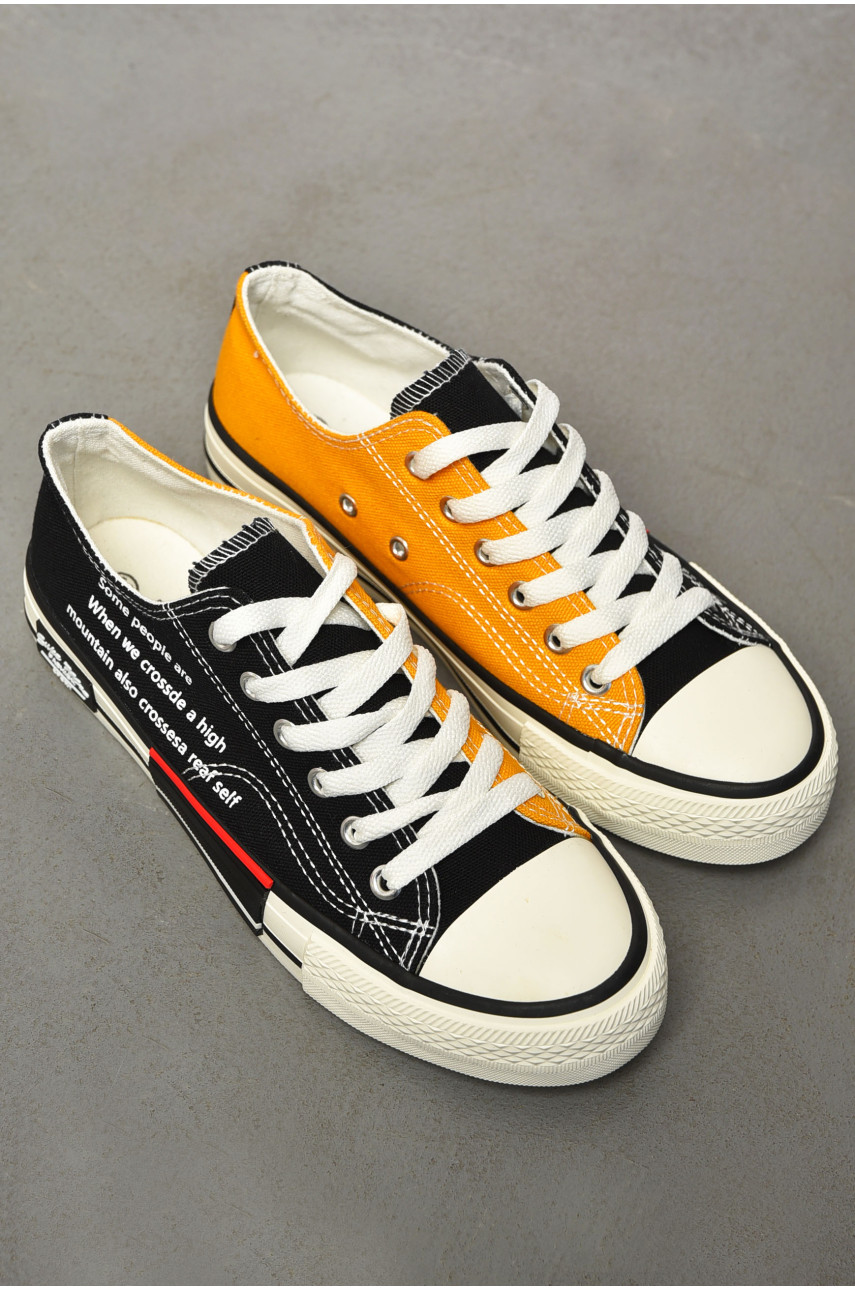 Кеды женские черного цвета на шнуровке текстиль IG568-2 200442