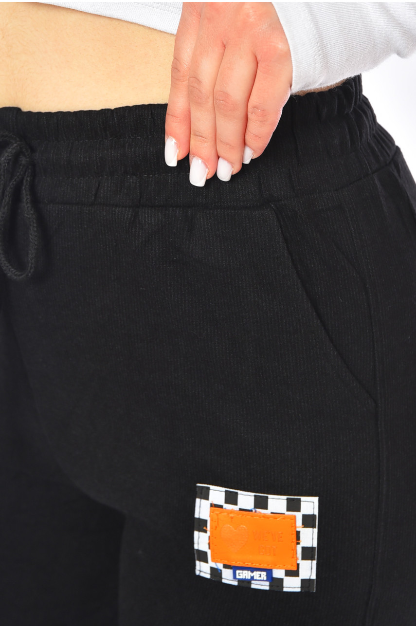 Штаны женские однотонные черного цвета 906 200613