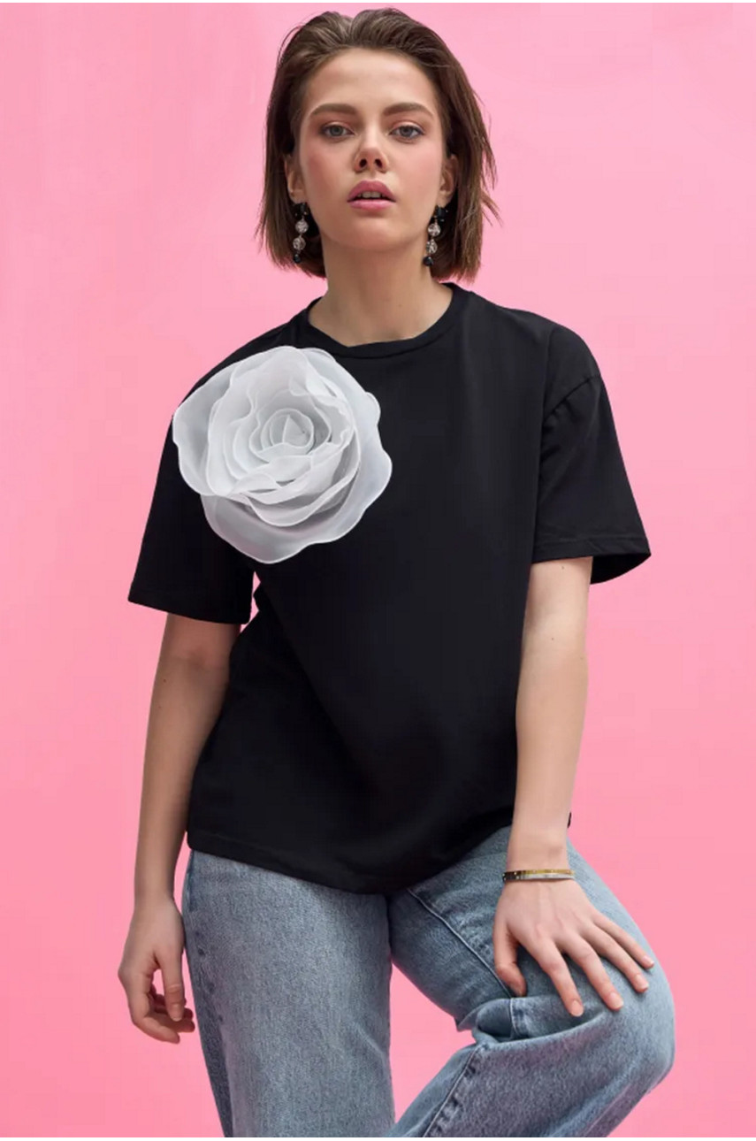 Футболка жіноча чорного кольору 200744 Футболка жіноча чорного кольору 200744