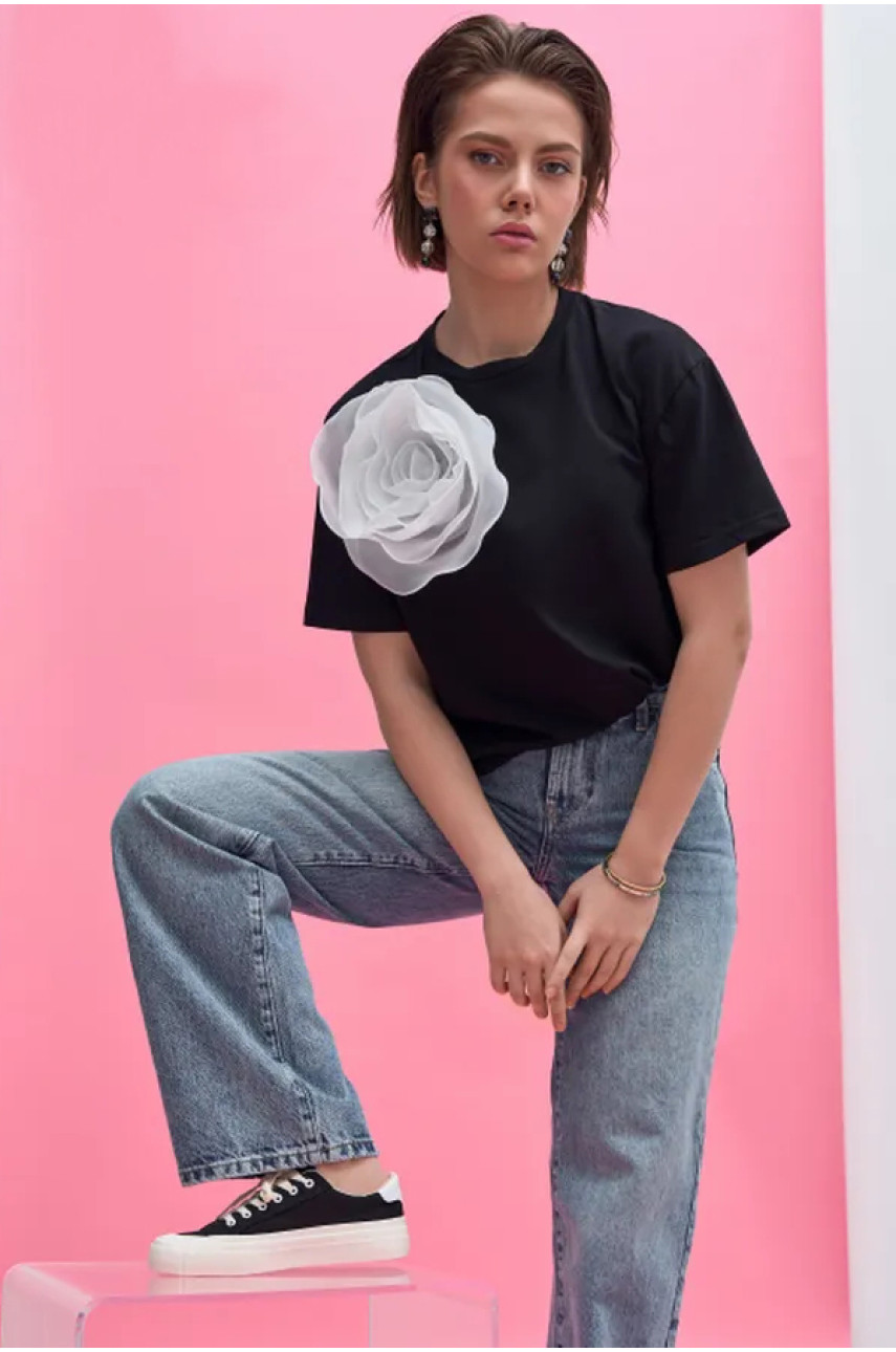 Футболка жіноча чорного кольору 200744 Футболка жіноча чорного кольору 200744