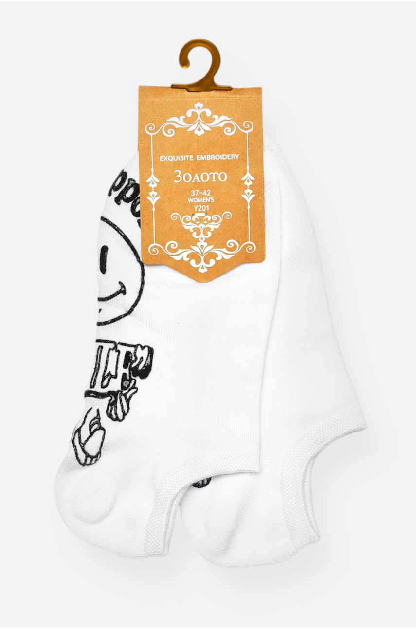 Шкарпетки-слідки жіночі спортивні демісезонні білого кольору Y201 200820 Шкарпетки-слідки жіночі спортивні демісезонні білого кольору Y201 200820