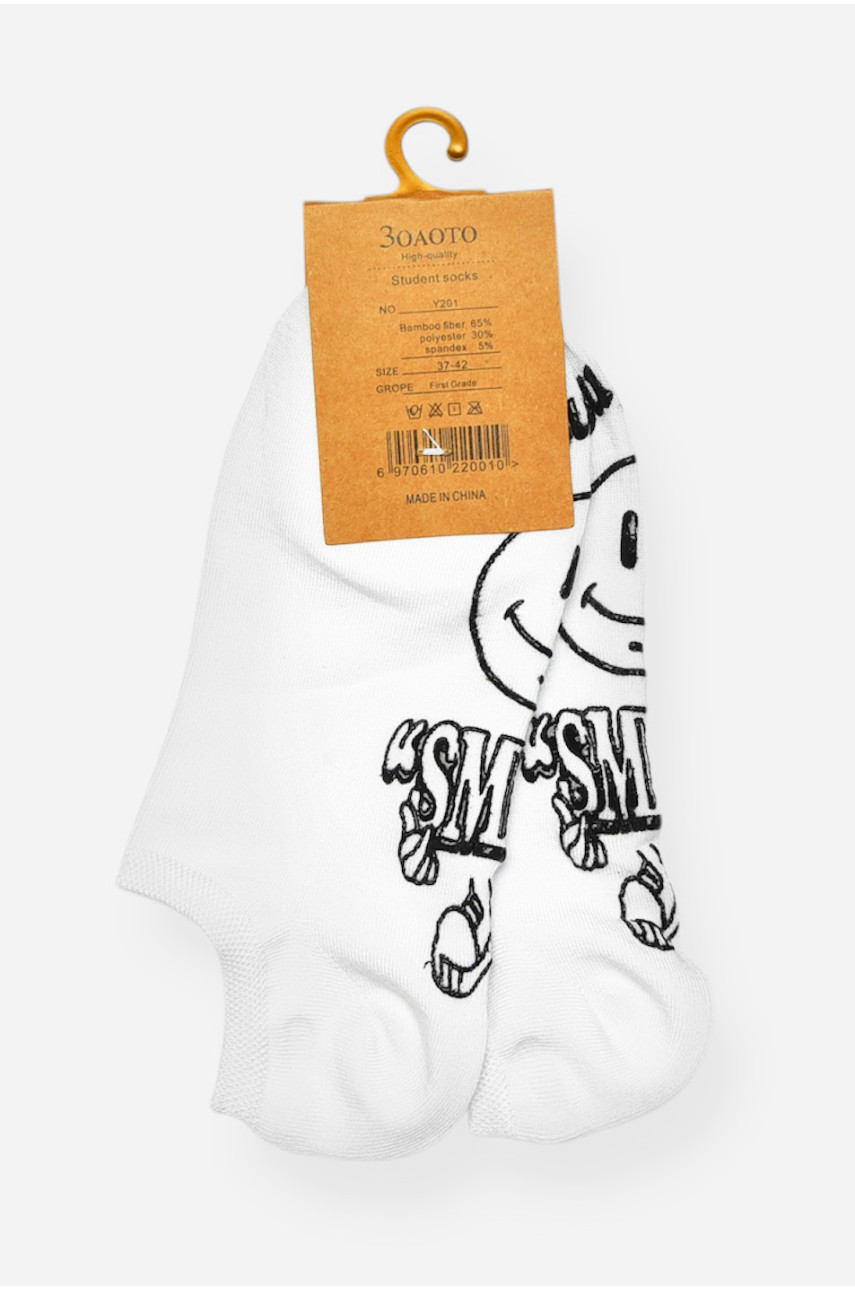 Шкарпетки-слідки жіночі спортивні демісезонні білого кольору Y201 200820 Шкарпетки-слідки жіночі спортивні демісезонні білого кольору Y201 200820