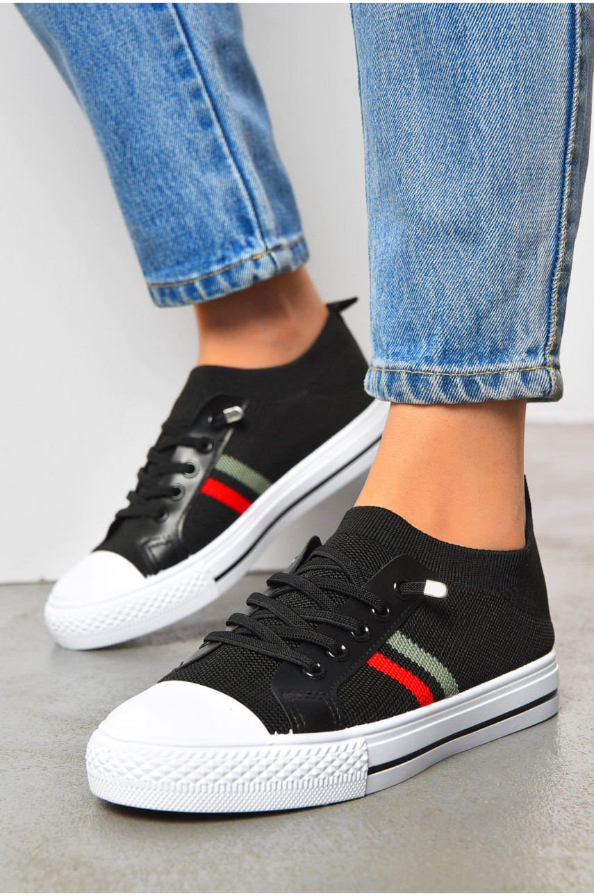 Кеды женские черного цвета на шнуровке текстиль 777-В1090 200863