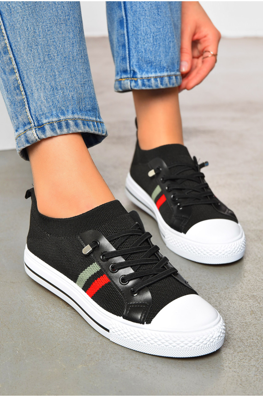 Кеды женские черного цвета на шнуровке текстиль 777-В1090 200863