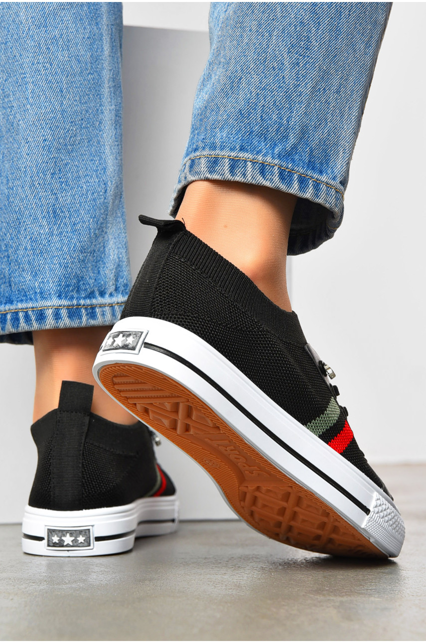 Кеды женские черного цвета на шнуровке текстиль 777-В1090 200863