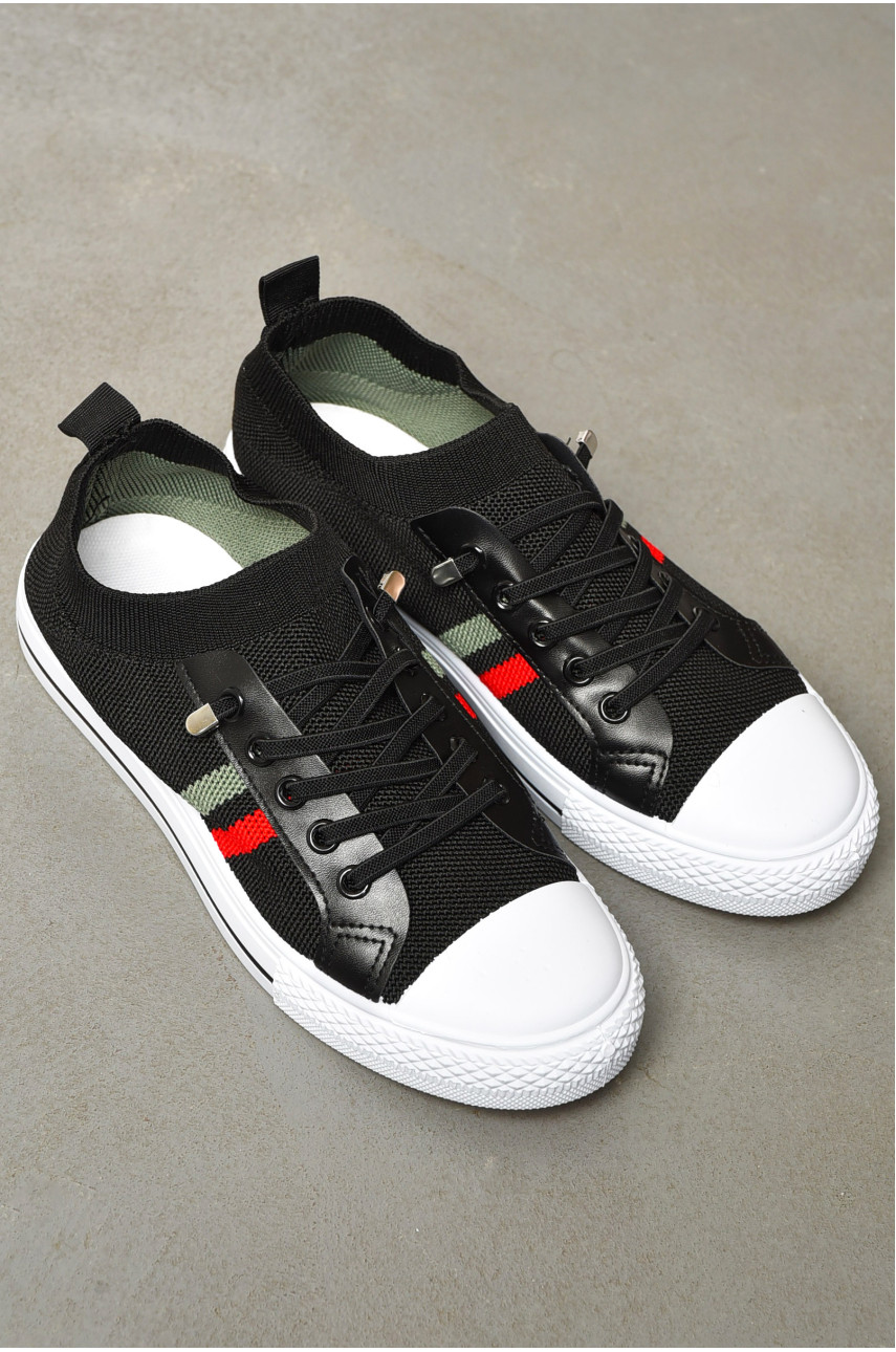 Кеды женские черного цвета на шнуровке текстиль 777-В1090 200863