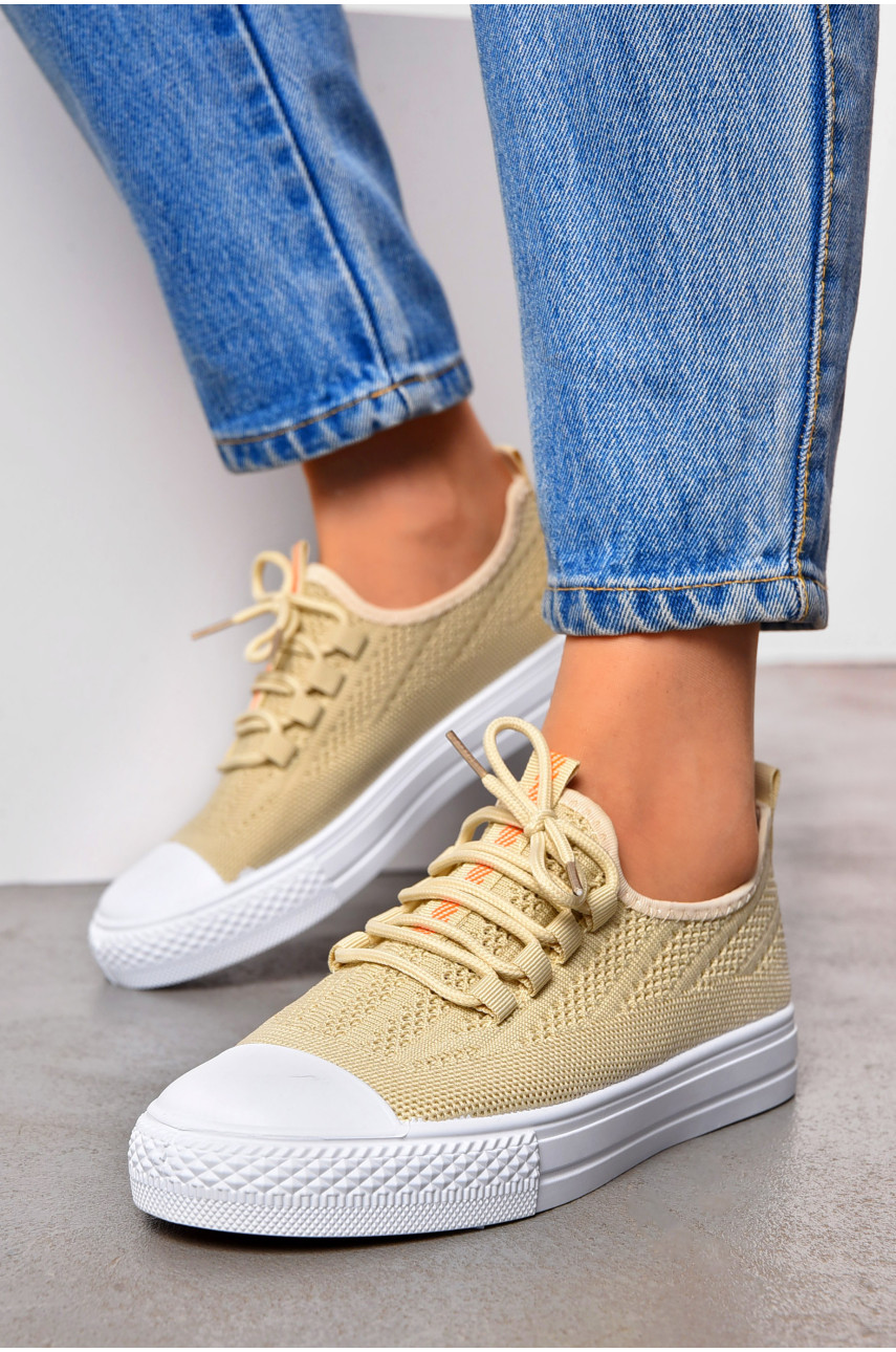Кеды женские бежевого цвета на шнуровке текстиль 777-В1088 200866