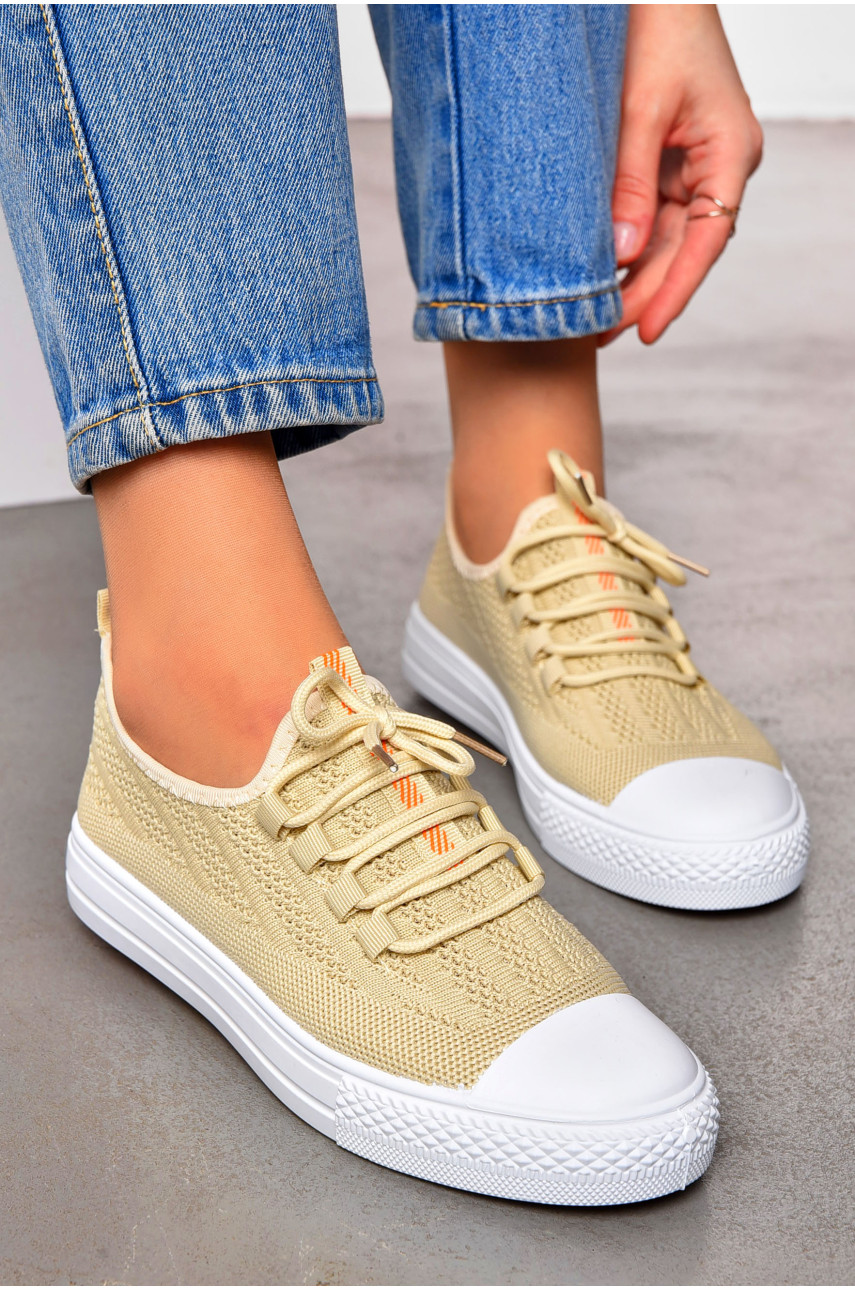 Кеды женские бежевого цвета на шнуровке текстиль 777-В1088 200866