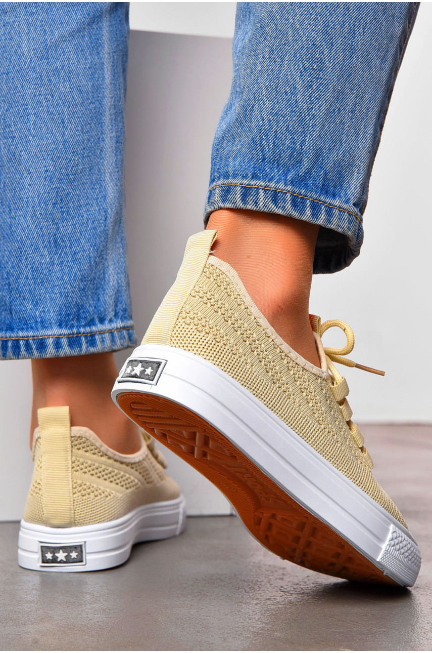 Кеды женские бежевого цвета на шнуровке текстиль 777-В1088 200866