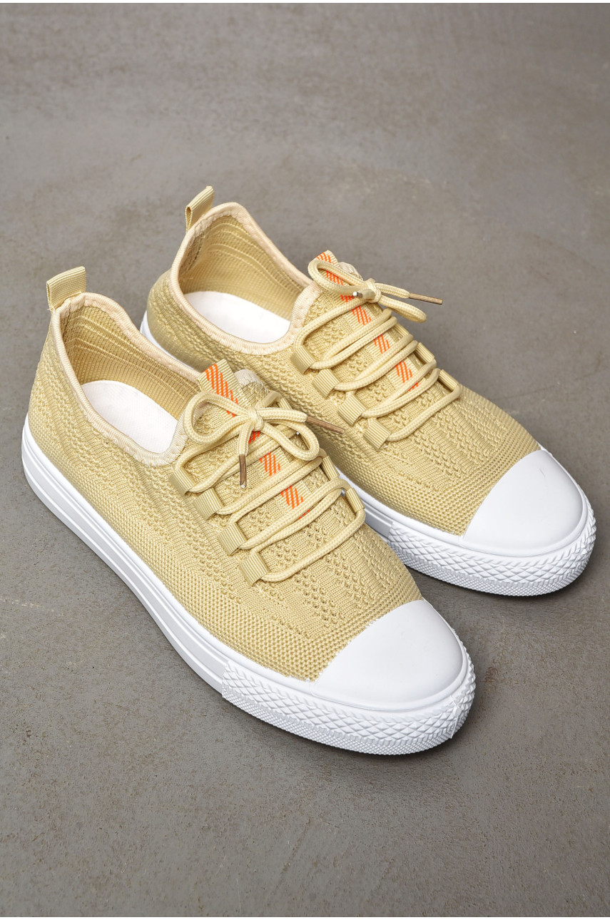 Кеды женские бежевого цвета на шнуровке текстиль 777-В1088 200866