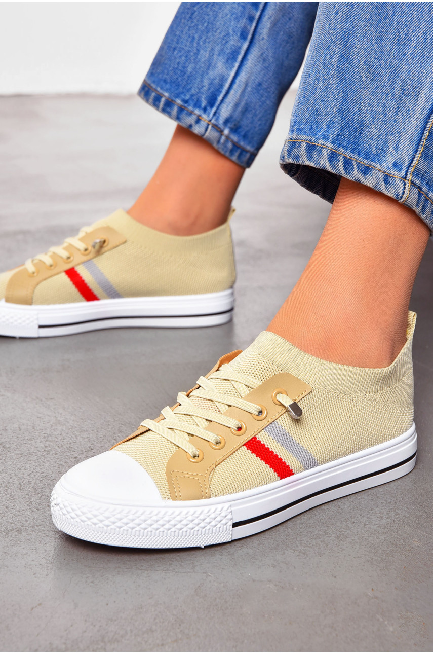 Кеды женские бежевого цвета на шнуровке текстиль 777-В1091 200879