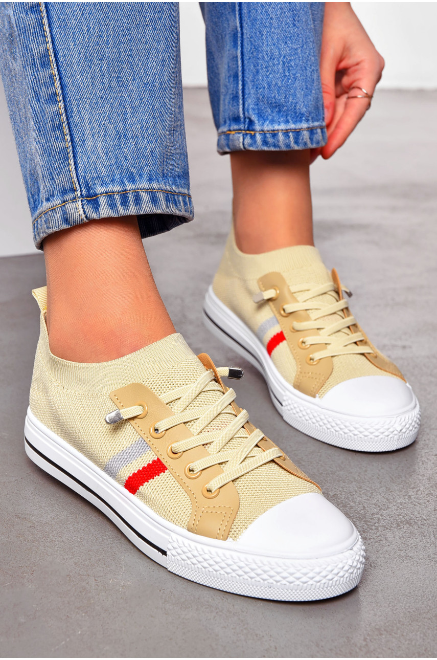 Кеды женские бежевого цвета на шнуровке текстиль 777-В1091 200879