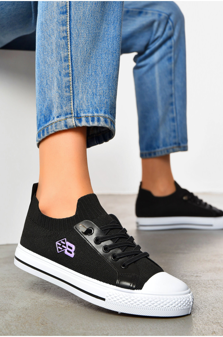 Кеды женские черного цвета на шнуровке текстиль 777-В1093 200880