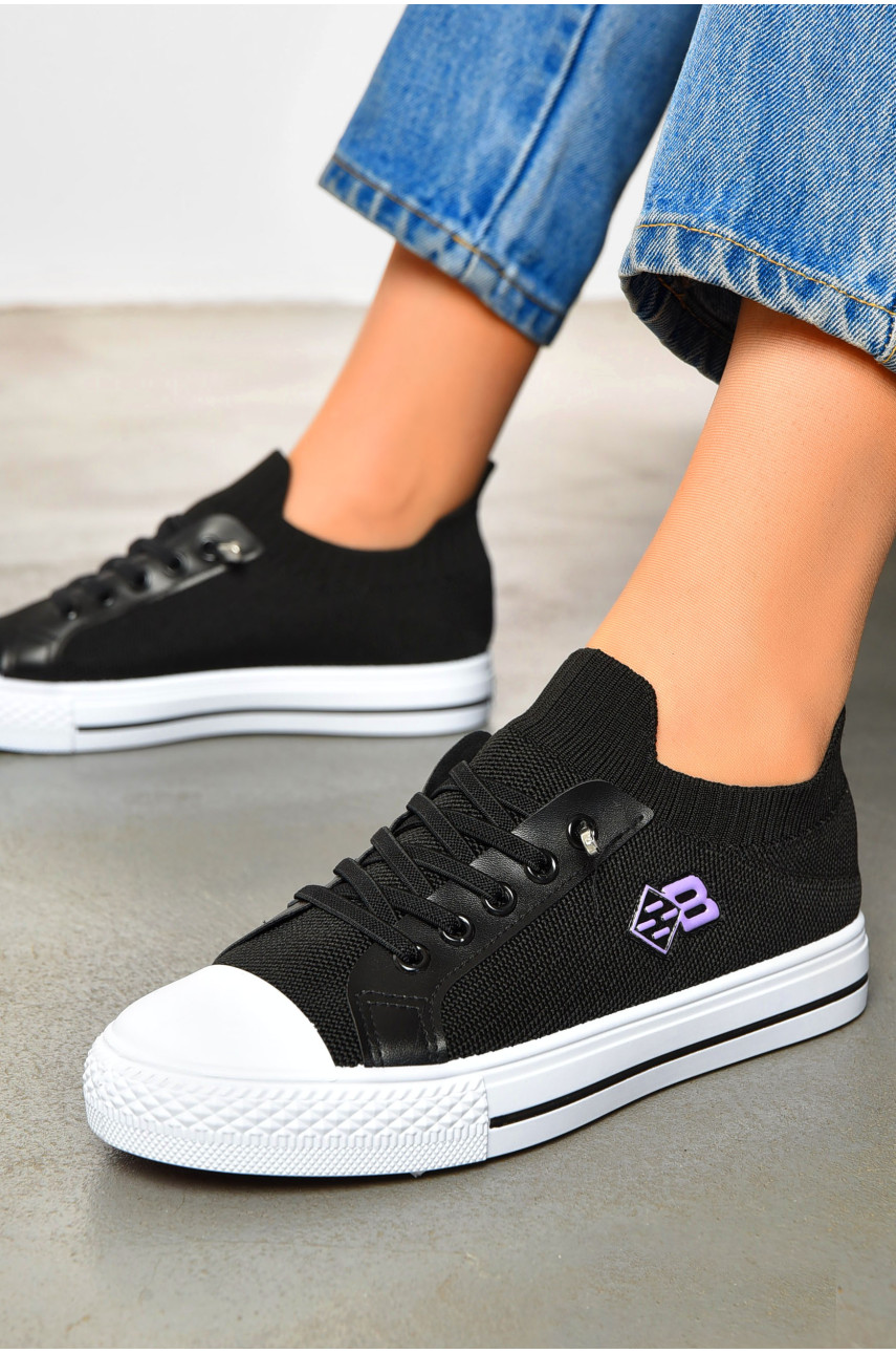 Кеды женские черного цвета на шнуровке текстиль 777-В1093 200880