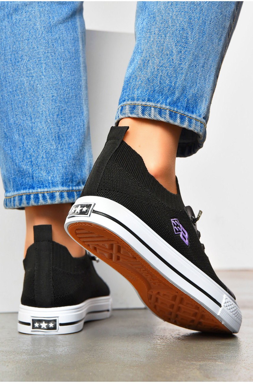 Кеды женские черного цвета на шнуровке текстиль 777-В1093 200880