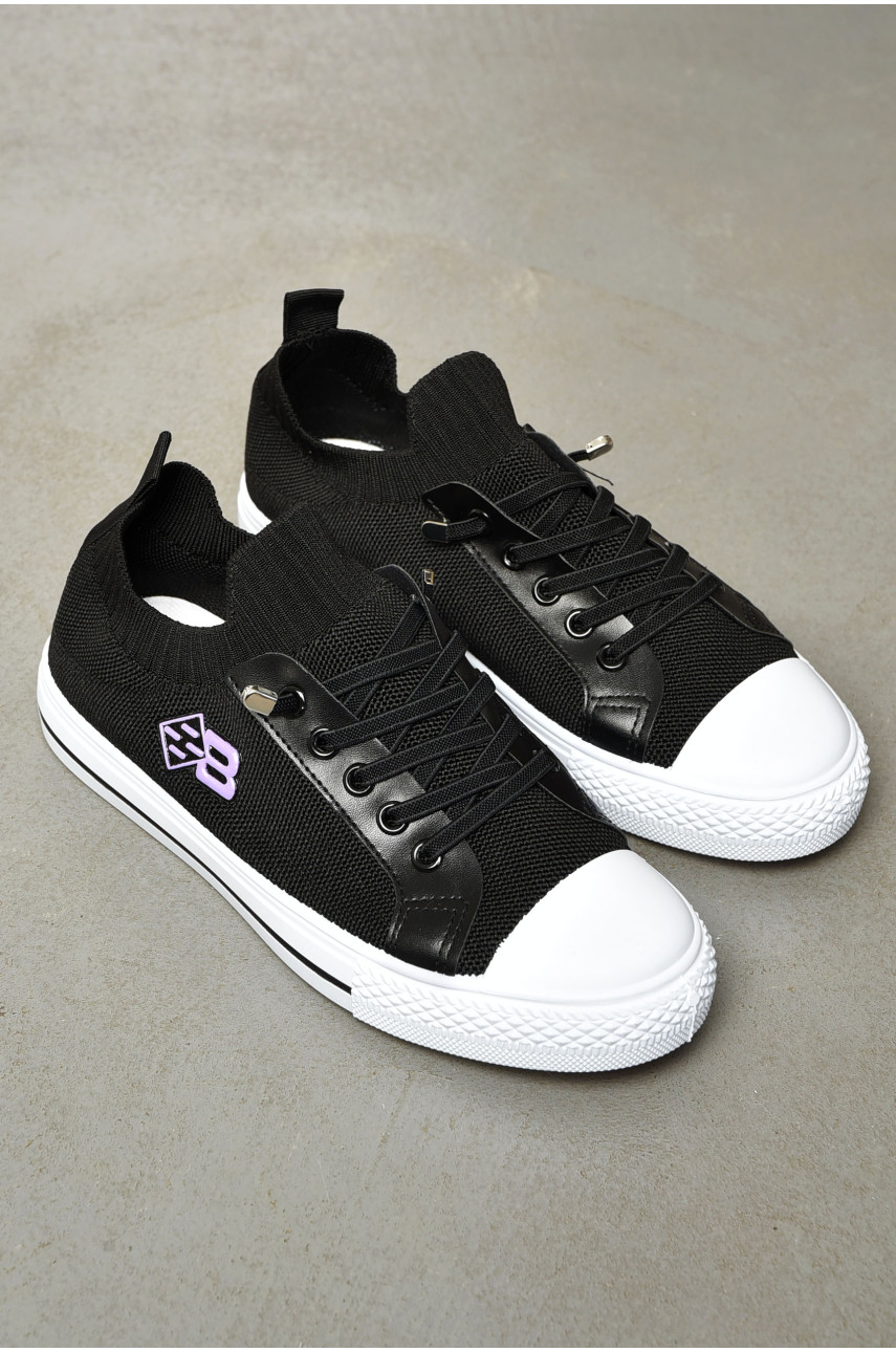 Кеды женские черного цвета на шнуровке текстиль 777-В1093 200880