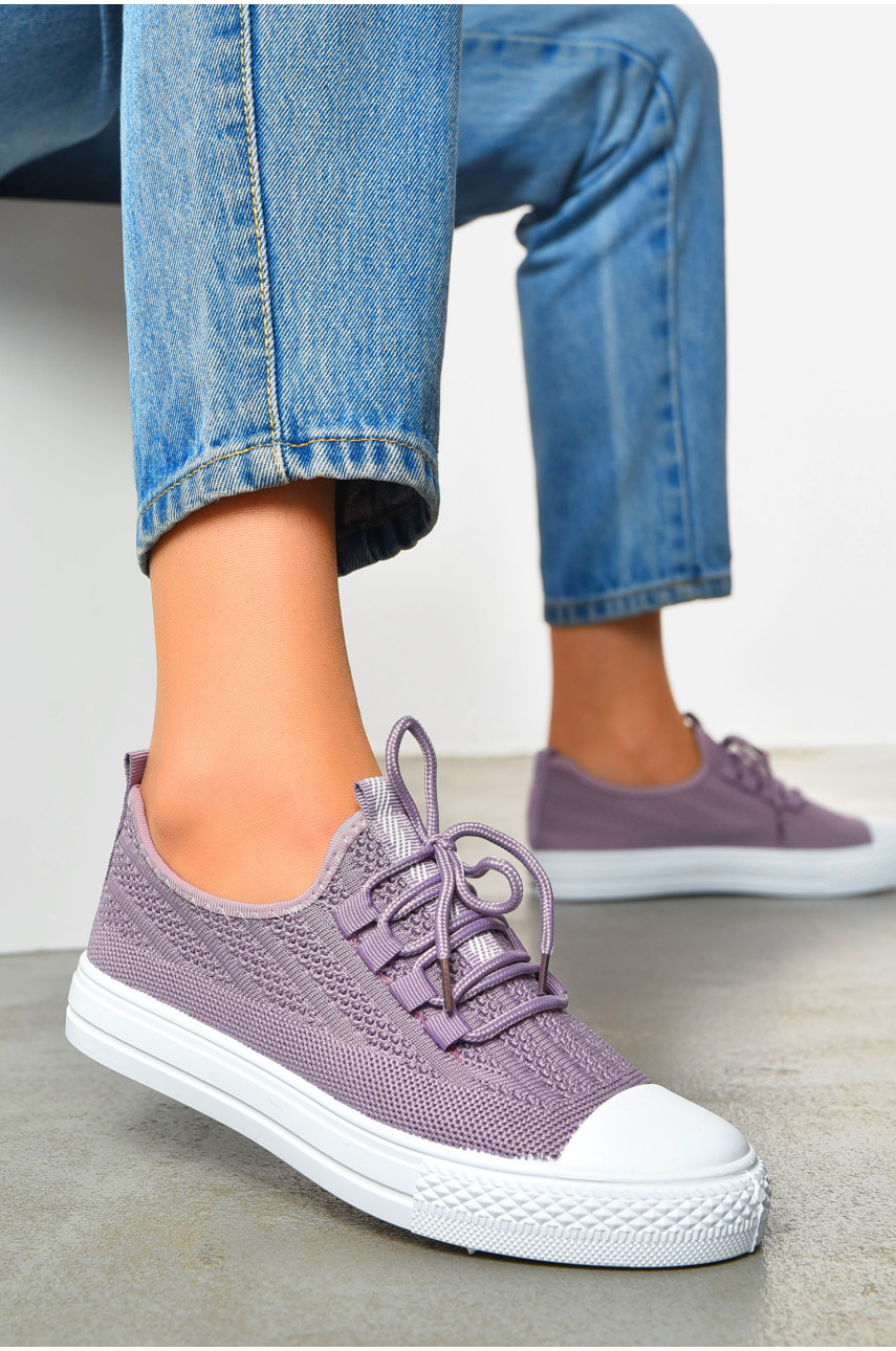Кеды женские сиреневого цвета на шнуровке текстиль 777-В1093 200881