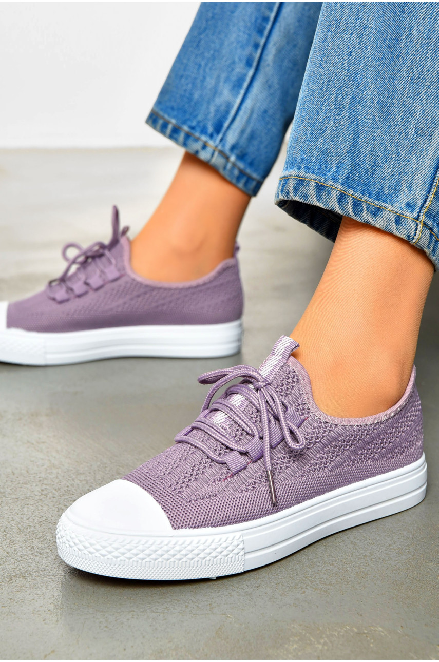 Кеды женские сиреневого цвета на шнуровке текстиль 777-В1093 200881