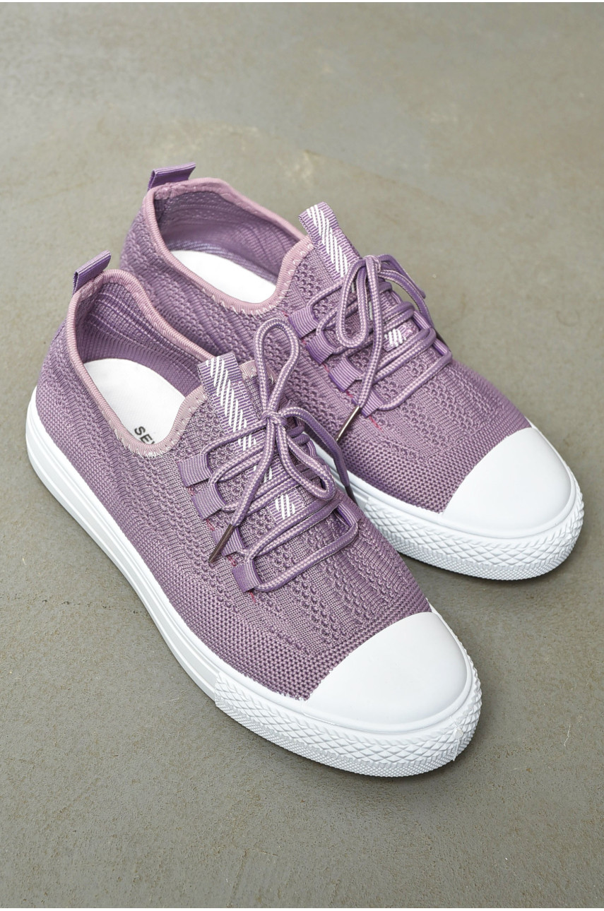 Кеды женские сиреневого цвета на шнуровке текстиль 777-В1093 200881
