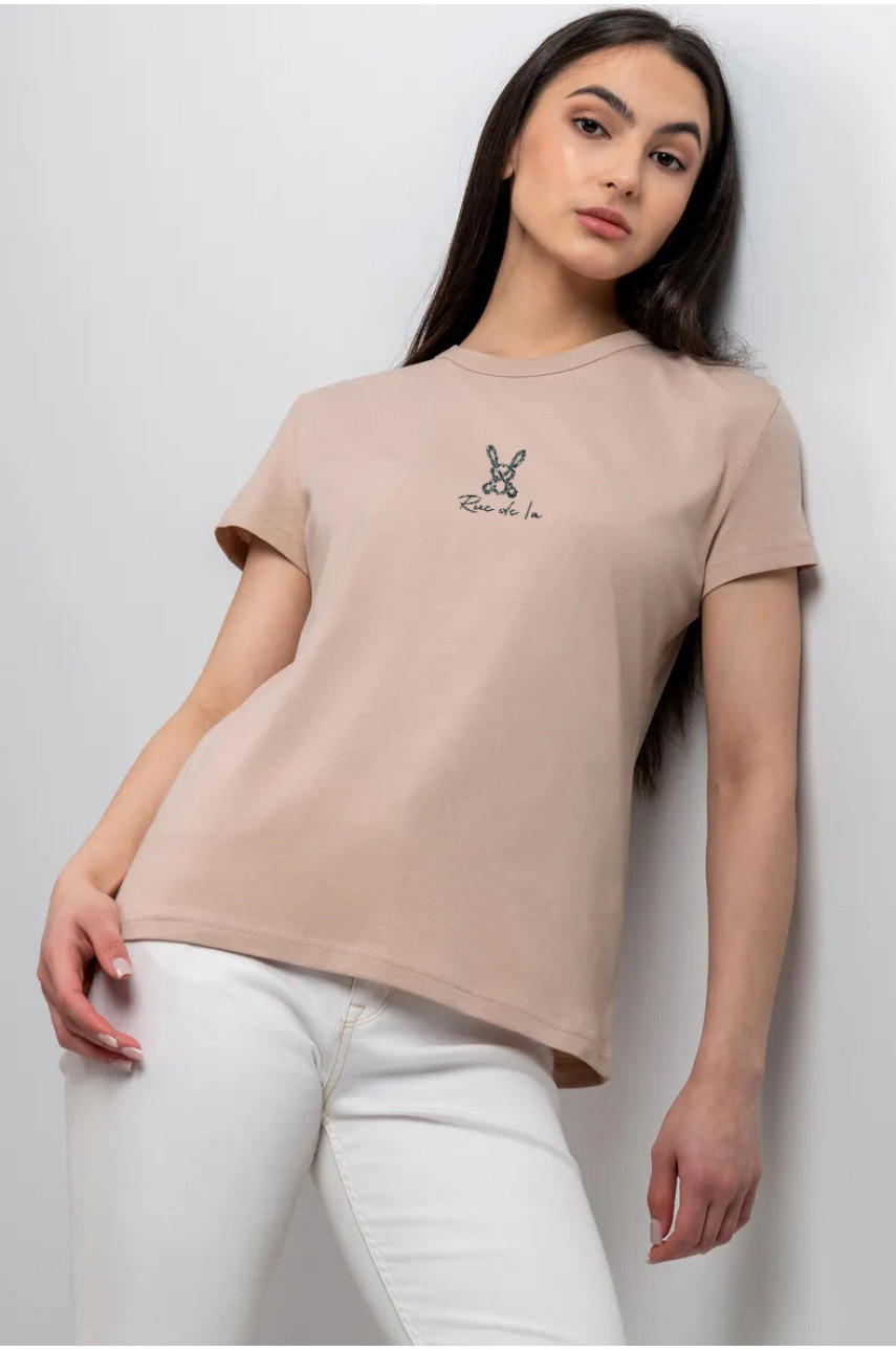 Футболка женская бежевого цвета 9111 200889 Футболка женская бежевого цвета 9111 200889