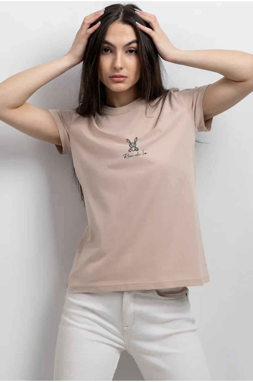 Футболка женская бежевого цвета 9111 200889 Футболка женская бежевого цвета 9111 200889